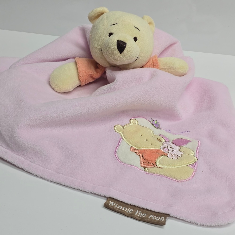 Disney Baby Winnie the Pooh Piglet Lovey Security Blanket Pink Satin Nursery